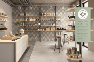 다이아몬드 타일을 이용해 부엌을 꾸민다.